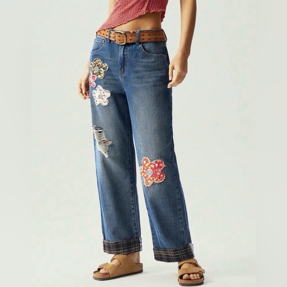Floral patchwork Blue Jeans - Picture 5 of 9